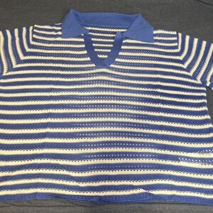 Striped Blue and Cream Crop Top